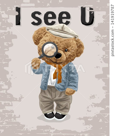 vector illustration of bear doll in detective costume holding magnifying glass vector illustration of bear doll in detective costume holding magnifying glass 141919787