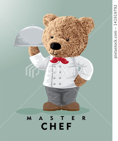 vector illustration of bear doll in chef costume with platter vector illustration of bear doll in chef costume with platter 141919792