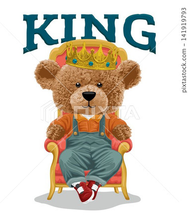 vector illustration of bear doll wearing crown sitting on throne vector illustration of bear doll wearing crown sitting on throne 141919793