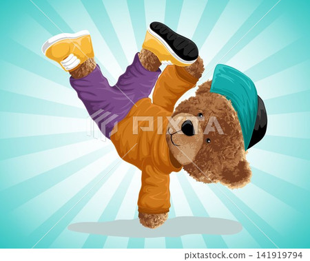 vector illustration of bear doll break dancing 141919794