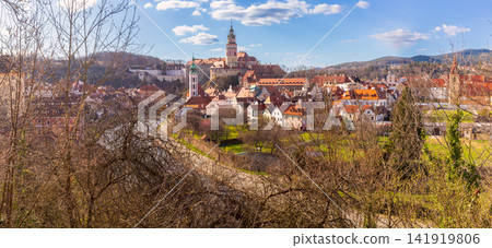 Panoramic View of Cesky Krumlov Historic Center and Cityscape, Czech Republic Panoramic View of Cesky Krumlov Historic Center and Cityscape, Czech Republic 141919806