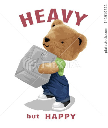 Bear doll cartoon carrying safe of money. Vector cartoon illustration Bear doll cartoon carrying safe of money. Vector cartoon illustration 141919811