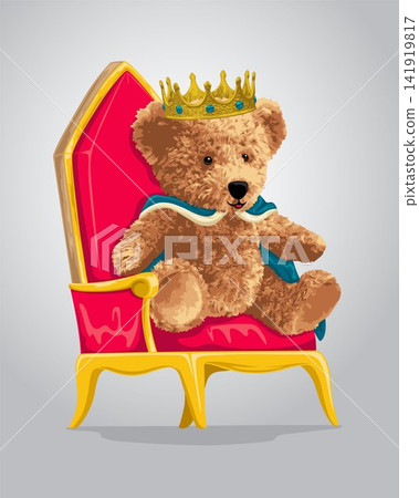 Vector illustration of cute bear doll cartoon with crown sitting on throne Vector illustration of cute bear doll cartoon with crown sitting on throne 141919817
