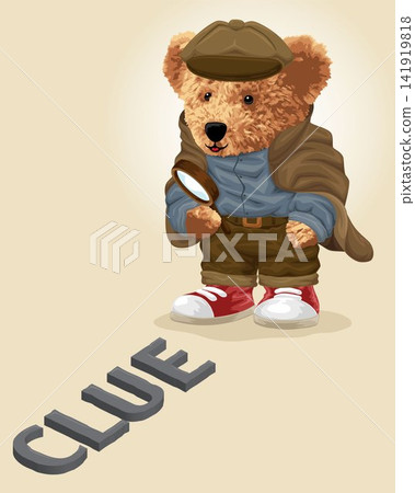 Vector illustration of bear doll in detective costume holding magnifying glass Vector illustration of bear doll in detective costume holding magnifying glass 141919818