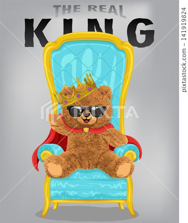 Vector illustration of bear doll with crown sitting on throne Vector illustration of bear doll with crown sitting on throne 141919824