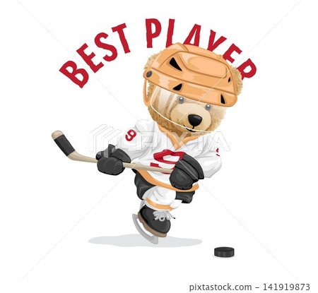 Vector illustration of teddy bear playing hockey Vector illustration of teddy bear playing hockey 141919873