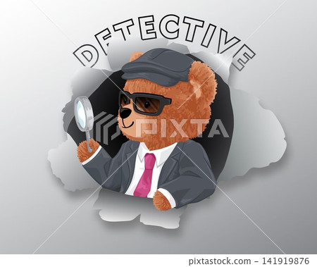 Vector illustration of teddy bear in detective costume holding magnifying glass Vector illustration of teddy bear in detective costume holding magnifying glass 141919876