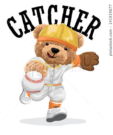 Hand drawn vector illustration of teddy bear playing baseball Hand drawn vector illustration of teddy bear playing baseball 141919877