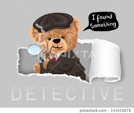 Vector illustration of teddy bear in detective costume holding magnifying glass Vector illustration of teddy bear in detective costume holding magnifying glass 141919878