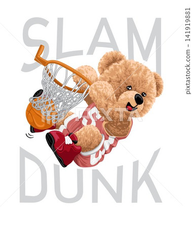 Hand drawn vector illustration of teddy bear cartoon playing basketball Hand drawn vector illustration of teddy bear cartoon playing basketball 141919881