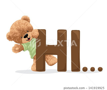 Hand drawn vector illustration of teddy bear with alphabet. Coloring book or page Hand drawn vector illustration of teddy bear with alphabet. Coloring book or page 141919925