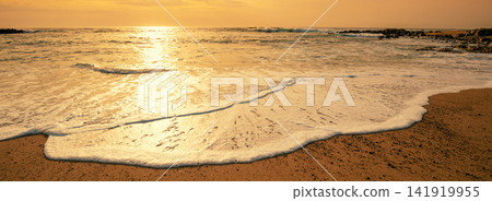 Sunset over the sea. Atlantic ocean in evening, Porto, Portugal, Europe 141919955