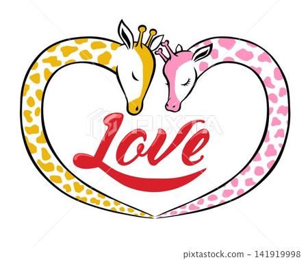 Giraffes couple cartoon shaped a heart Giraffes couple cartoon shaped a heart 141919998
