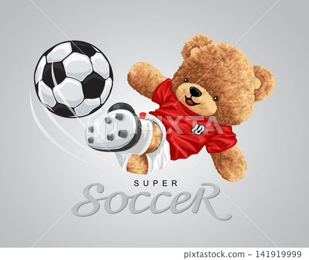 Hand drawn vector illustration of teddy bear playing soccer Hand drawn vector illustration of teddy bear playing soccer 141919999
