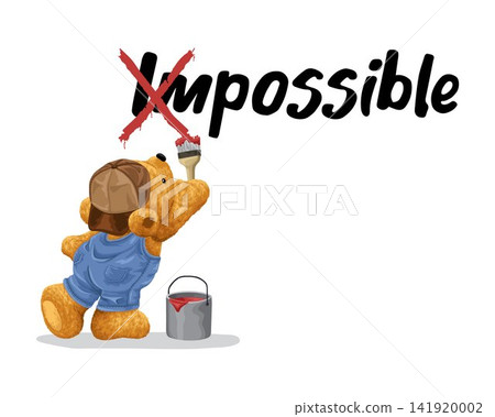Hand drawn teddy bear cartoon, painting on wall with brush Hand drawn teddy bear cartoon, painting on wall with brush 141920002