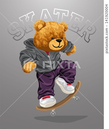 Hand drawn vector illustration of teddy bear playing skateboard Hand drawn vector illustration of teddy bear playing skateboard 141920004