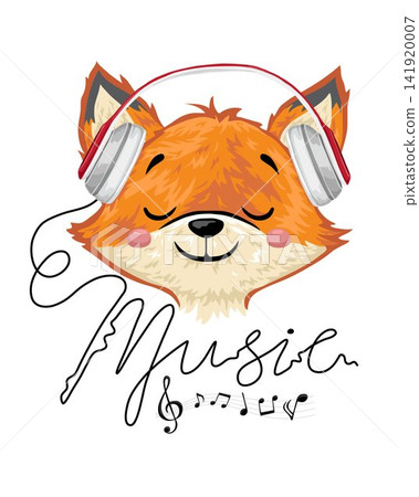 Cute fox cartoon enjoy music with headphone Cute fox cartoon enjoy music with headphone 141920007