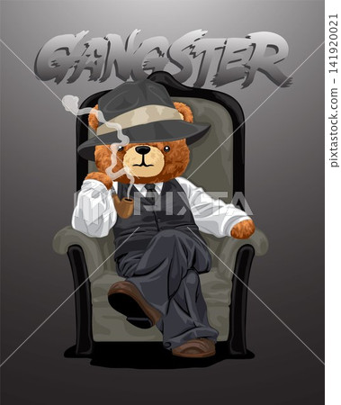 Hand drawn vector illustration of teddy bear in gangster style sitting on throne with tobacco pipe Hand drawn vector illustration of teddy bear in gangster style sitting on throne with tobacco pipe 141920021