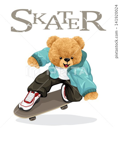 Hand drawn vector illustration of teddy bear on skateboard Hand drawn vector illustration of teddy bear on skateboard 141920024