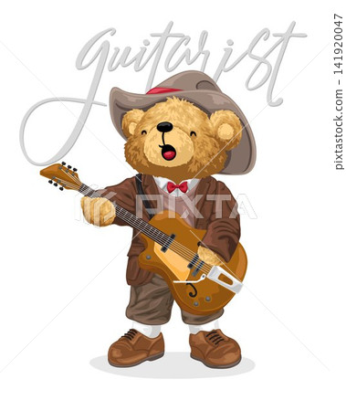 Hand drawn teddy bear cartoon playing guitar Hand drawn teddy bear cartoon playing guitar 141920047