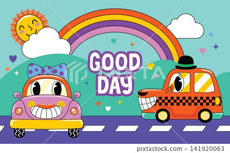 hand drawn trendy cartoon element illustration with funny cars hand drawn trendy cartoon element illustration with funny cars 141920063