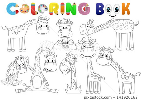 Coloring book with group of funny giraffe cartoon Coloring book with group of funny giraffe cartoon 141920162