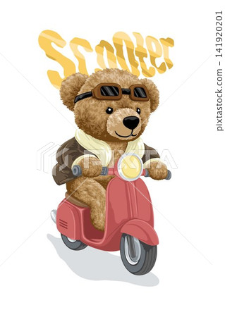 Vector illustration of hand drawn teddy bear cartoon riding scooter Vector illustration of hand drawn teddy bear cartoon riding scooter 141920201