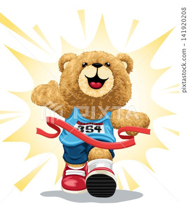 Vector illustration of hand drawn teddy bear winning a race Vector illustration of hand drawn teddy bear winning a race 141920208