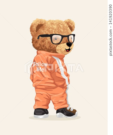 Vector illustration of cute teddy bear in orange fashion sweatsuit Vector illustration of cute teddy bear in orange fashion sweatsuit 141920390