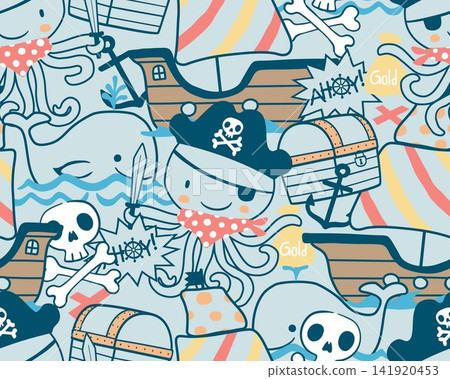 seamless pattern vector of pirate sailing cartoon elements with octopus and whale seamless pattern vector of pirate sailing cartoon elements with octopus and whale 141920453