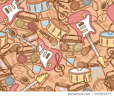 Seamless pattern vector of musical elements cartoon in retro style Seamless pattern vector of musical elements cartoon in retro style 141920477