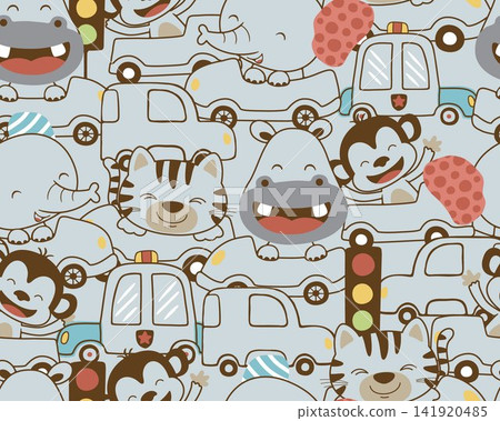 Seamless pattern vector of vehicles cartoon with funny animals and stoplight Seamless pattern vector of vehicles cartoon with funny animals and stoplight 141920485