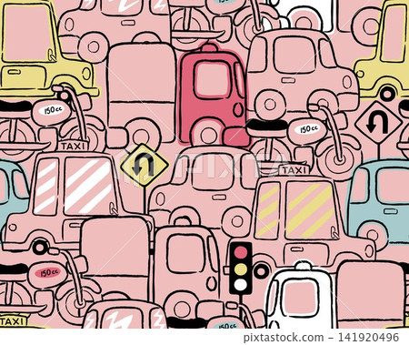 Seamless pattern vector of vehicles cartoon with road sign 141920496
