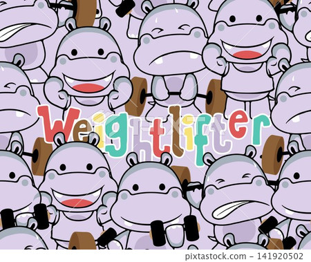 Seamless pattern vector of funny hippo cartoon in weightlifting sport Seamless pattern vector of funny hippo cartoon in weightlifting sport 141920502