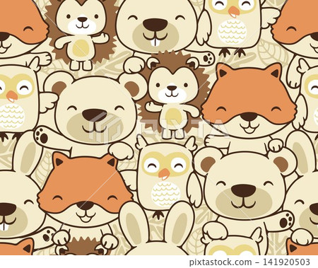 Seamless pattern vector of funny woodland animals cartoon 141920503