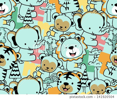 Seamless pattern vector of funny animals cartoon hugging alphabet Seamless pattern vector of funny animals cartoon hugging alphabet 141920504