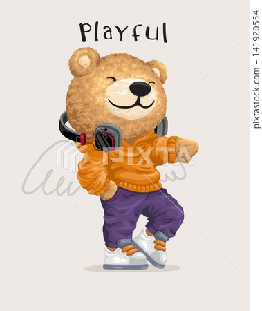 Vector illustration of hand drawn teddy bear in hipster style with wing Vector illustration of hand drawn teddy bear in hipster style with wing 141920554