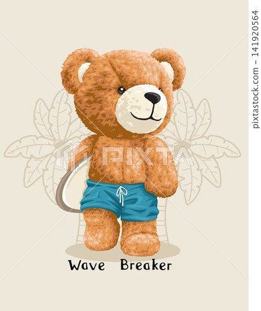 Vector illustration of hand drawn teddy bear with surfboard on palm tree background Vector illustration of hand drawn teddy bear with surfboard on palm tree background 141920564