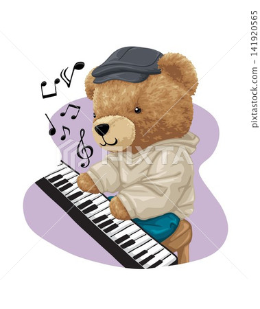 Vector illustration of hand drawn teddy bear playing piano Vector illustration of hand drawn teddy bear playing piano 141920565