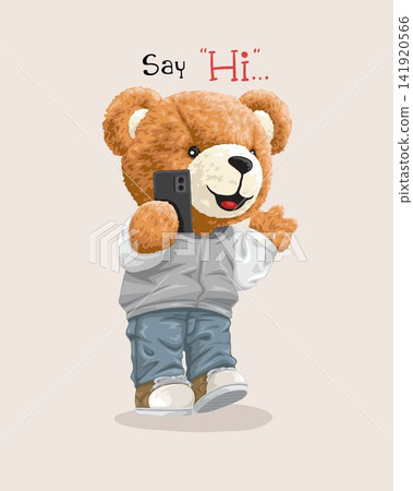 Vector illustration of hand drawn teddy bear holding cellphone Vector illustration of hand drawn teddy bear holding cellphone 141920566