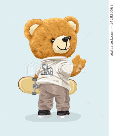 Vector illustration of hand drawn teddy bear with skateboard Vector illustration of hand drawn teddy bear with skateboard 141920568
