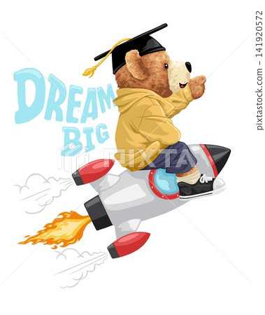 Vector illustration of hand drawn teddy bear with graduation hat on rocket Vector illustration of hand drawn teddy bear with graduation hat on rocket 141920572