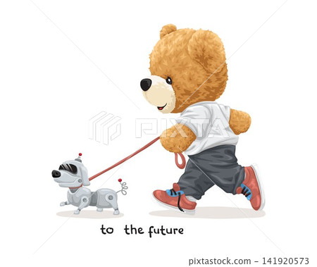 Vector illustration of hand drawn teddy bear with robot dog Vector illustration of hand drawn teddy bear with robot dog 141920573