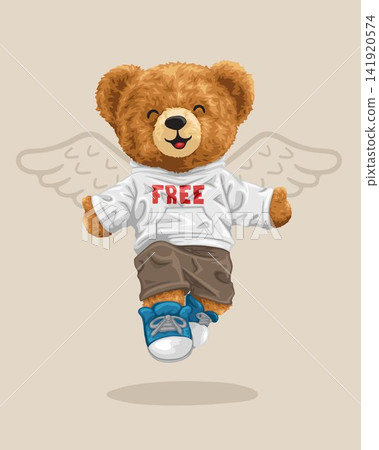 Vector illustration of hand drawn teddy bear in fashion style with wings Vector illustration of hand drawn teddy bear in fashion style with wings 141920574