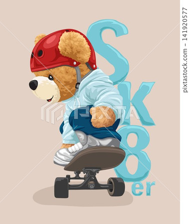 Vector illustration of hand drawn teddy bear playing skateboard Vector illustration of hand drawn teddy bear playing skateboard 141920577
