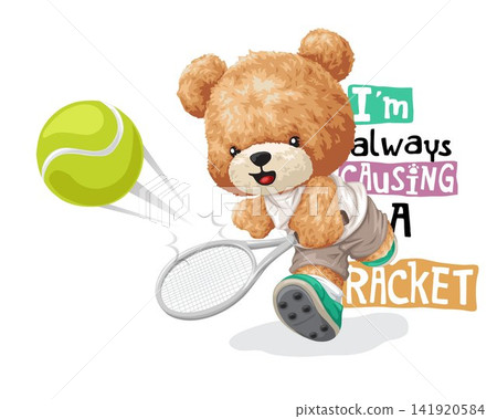 Vector illustration of hand drawn teddy bear playing tennis court Vector illustration of hand drawn teddy bear playing tennis court 141920584