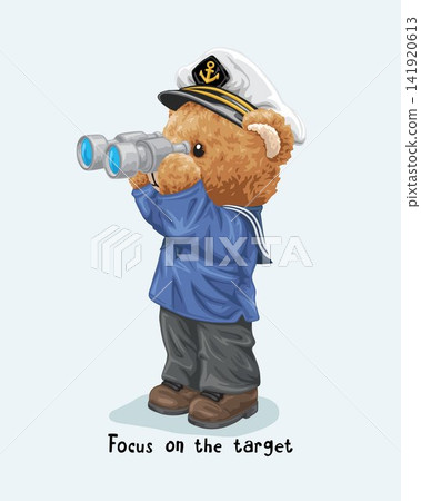 Vector illustration of hand drawn teddy bear in sailor costume with binocular Vector illustration of hand drawn teddy bear in sailor costume with binocular 141920613
