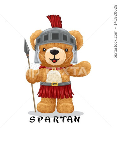 Vector illustration of hand drawn teddy bear in spartan costume with spear Vector illustration of hand drawn teddy bear in spartan costume with spear 141920628