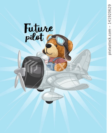 Vector illustration of hand drawn teddy bear on vintage airplane Vector illustration of hand drawn teddy bear on vintage airplane 141920629