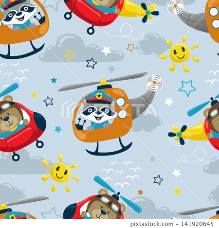 Seamless pattern vector of funny animals cartoon on helicopter Seamless pattern vector of funny animals cartoon on helicopter 141920645